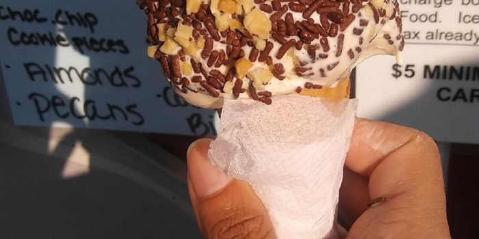 ra87-dessert-Kool-Kone-2022-10-3 Ice cream cone with nut and chocolate sprinkle toppings